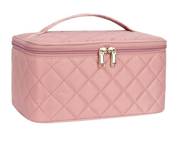 

Luxury PU Waterproof Travel Cosmetic Bag Large Capacity Portable Toiletry Bag High-End Handheld Makeup Storage Organizer Bag рожевий
