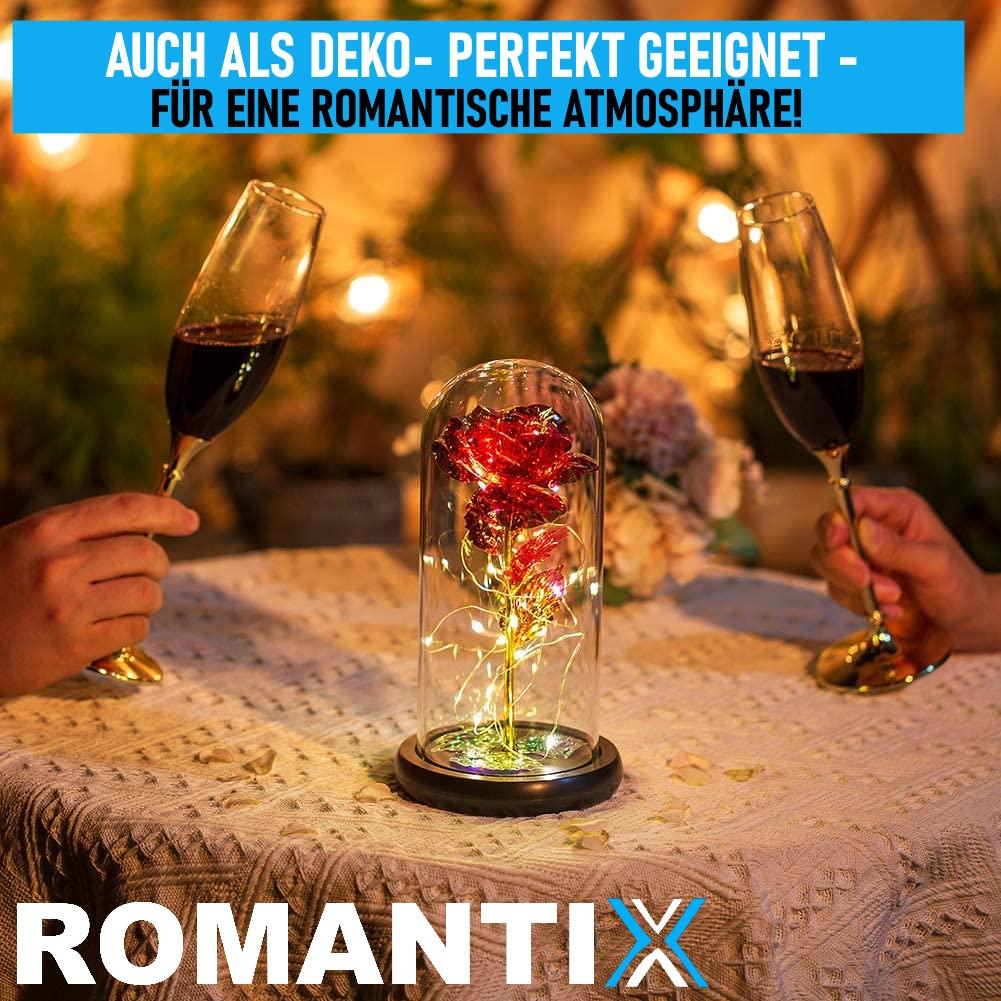 ROMANTIX Ewige Gold Rose im Glas Liebe Geschenk Valentinstag Muttertag LED Licht