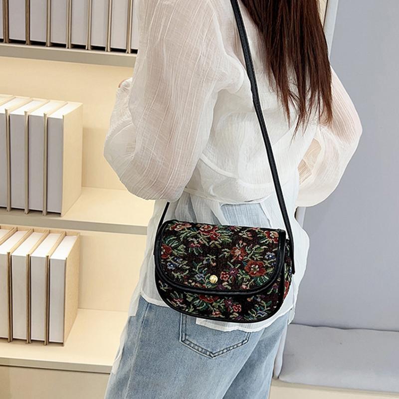Retro Flowers Pattern Bags Simple Style Designer Women Shoulder & Crossbody Bags Small High Quality Handbags Purses