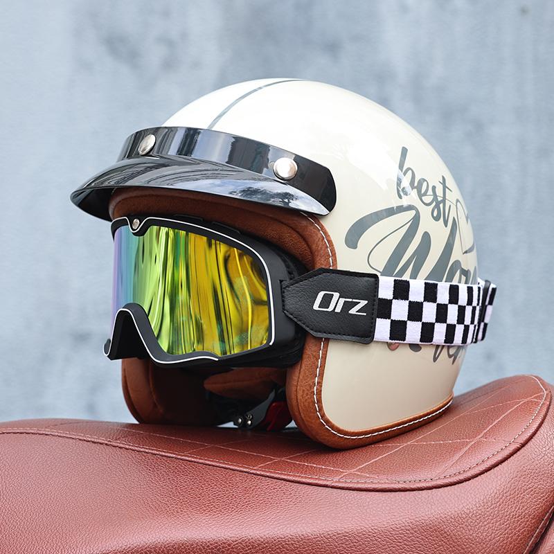 Orz-058C Retro Motorcycle Helmet, Men's and Women's Motorcycle Safety Helmet, Electric Car Four Seasons 3/4 Half Helmet
