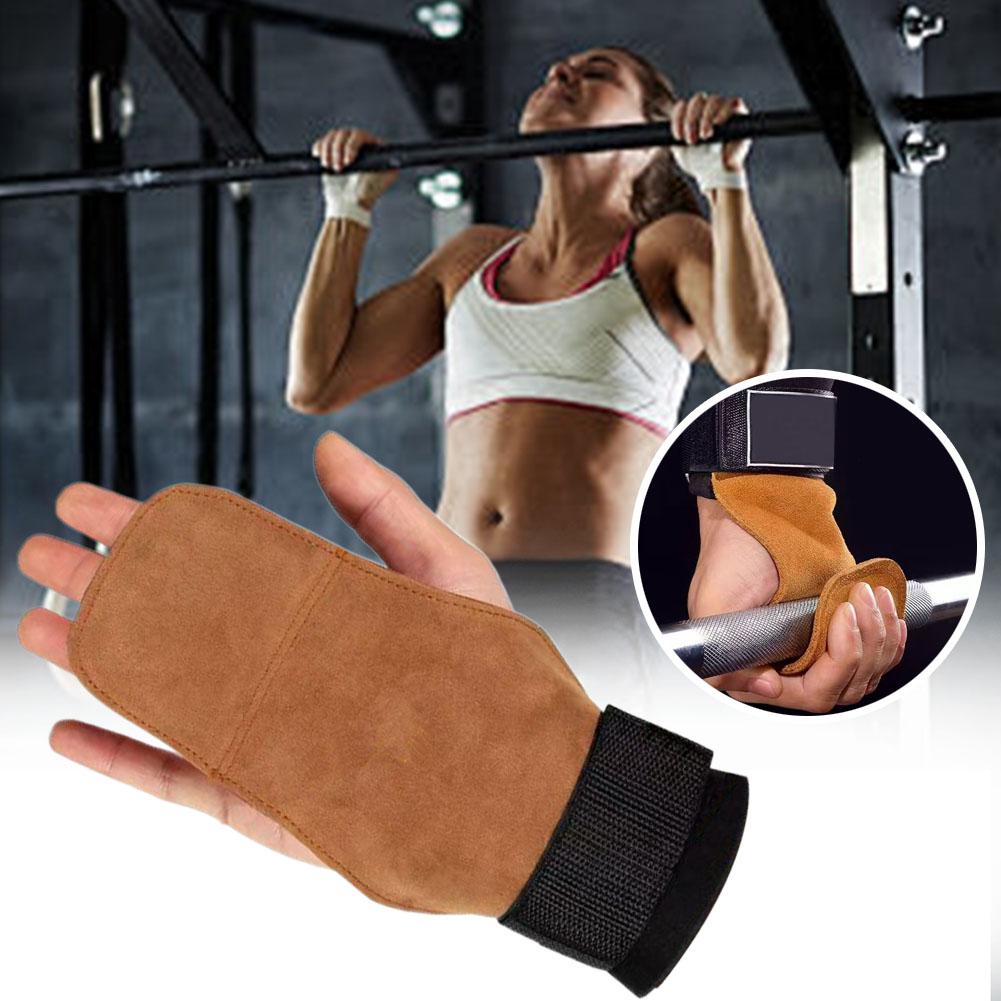 Hovězí kůže Gymnastické rukavice Gripy Protiskluzové Vzpírání Silový pás Pás Fitness Podložky Mrtvý tah Rukavice na dlaně Pro Z8P4