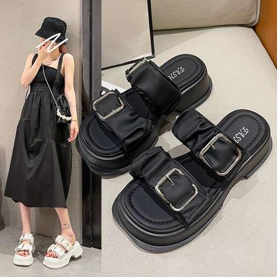 Slippers Women's Summer Outer Wear 2025 New Thick-soled Versatile Muffin Shoes Non-slip Fashion Buckle Word with Cool Slippers Women