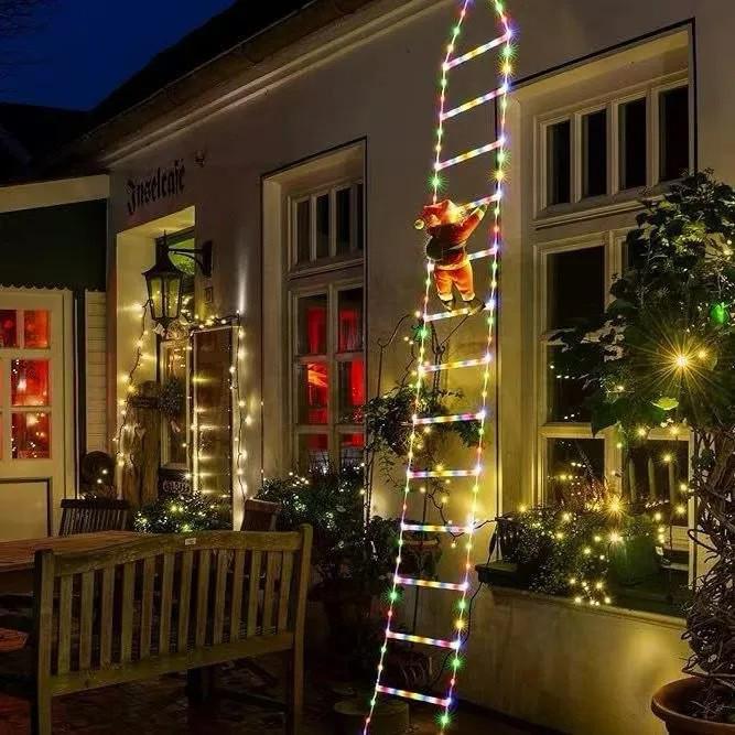 LED Santa Climbing Ladder with Parachute Lights – Christmas String Light Eaves Decoration