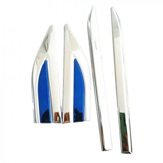 Chrome+Blue Car Front Side Door Fender Cover Trim Decoration Accessory 4Pcs/Set