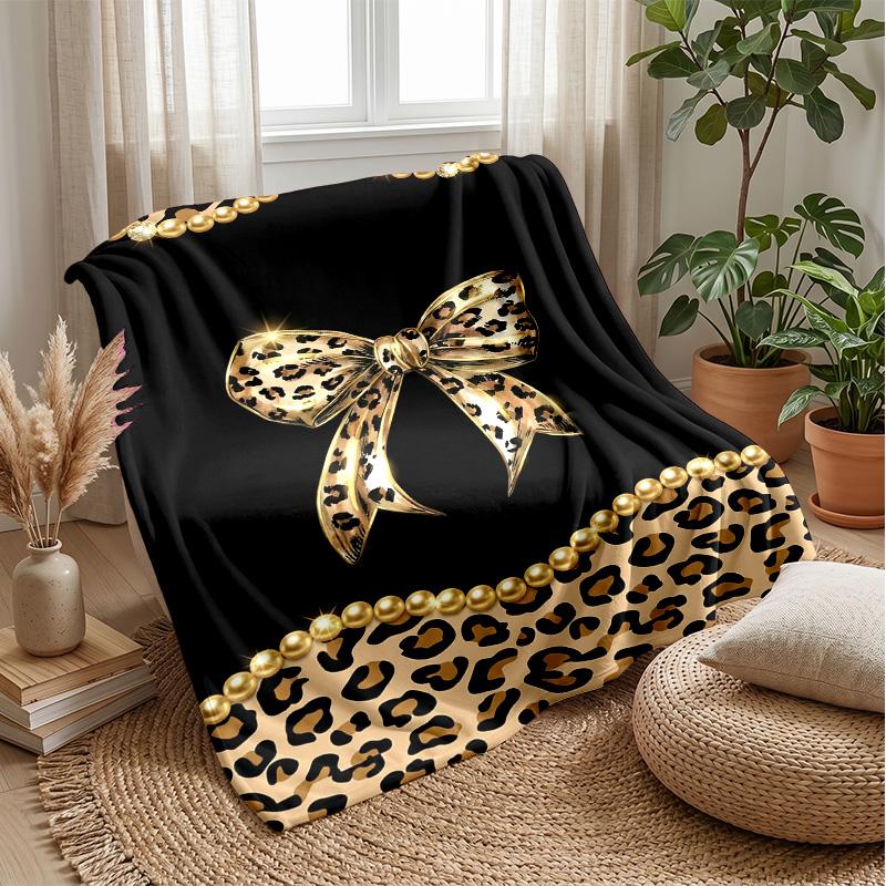 Leopard Print Bow 1 Theme blanket Lightweight Warm Flannel Blanket Decorative Throw Blanket for Home Decoration