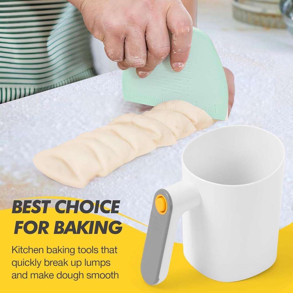 Electric Flour Sifter, Battery Operated Flour Sifter for Baking with Dough Scraper, Ergonomical Handle Flour Sieve for Cooking, Pastry Baking, Easy