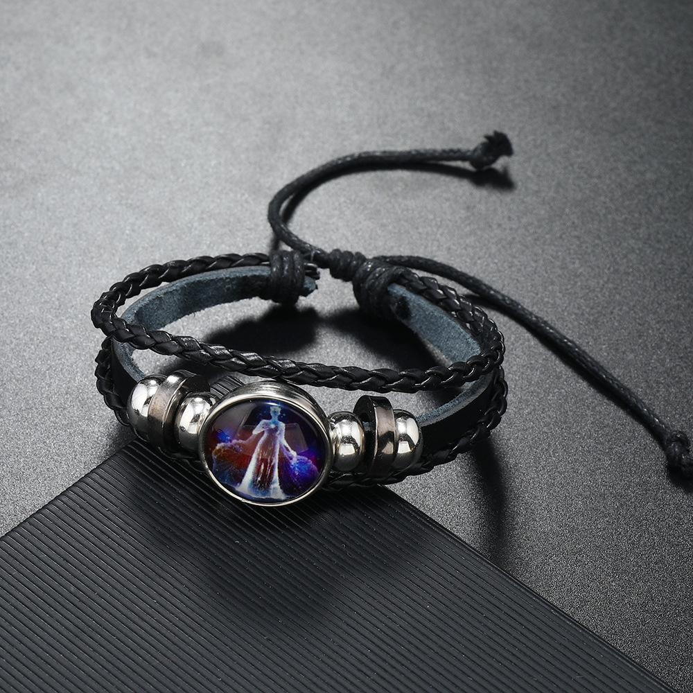 Bracciale Coppia Corda Mano 12 Costellazioni Multistrato Intrecciato Luminoso Gioiello, Unisex, San Valentino, Regalo di Compleanno