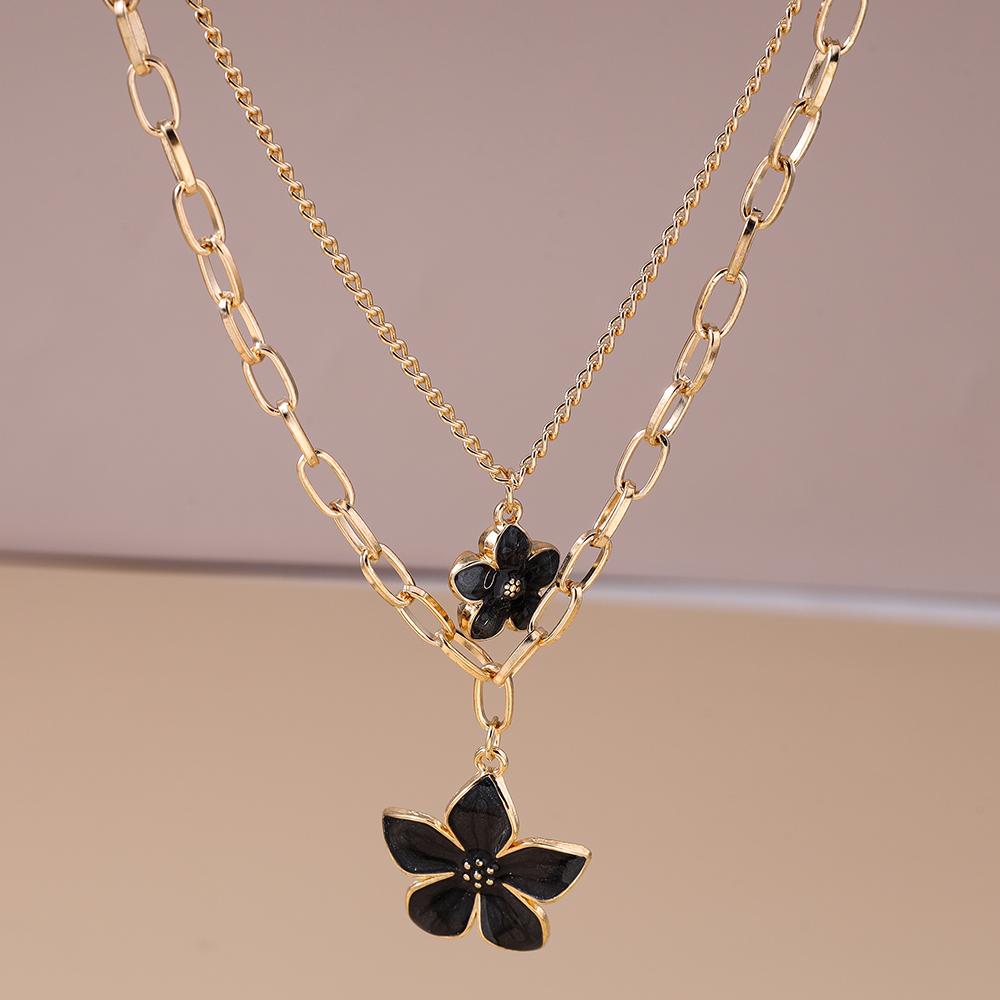 Cute Enemel Flower Necklace Pendant for Women Girls Multilayer Choker Necklaces Chain Party Holiday Jewelry Gift