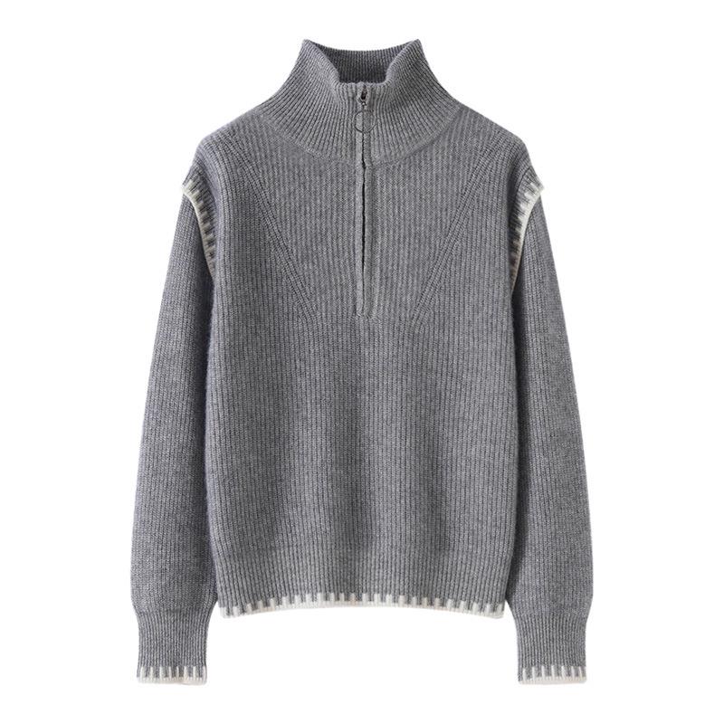 Lekasha Gray Cashmere Stand-Up Collar Sweater - Versatile Inner & Outer Layer for Autumn/Winter Girls' Fashion.
