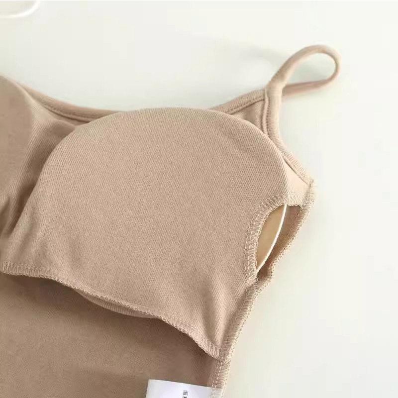 Chest-Enhancing Brushed Cotton Camisole with Inner Padding and Flared Design for Women