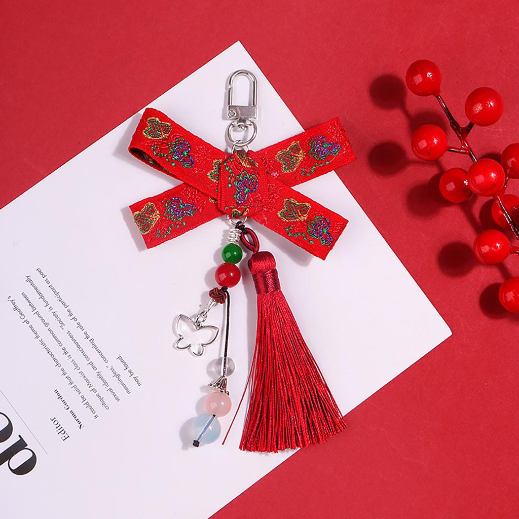 Chinese Style Bowknot Keychain Pendant with Tassels Unique Bows Beaded Keyring Women Bag Accessory for Fashion Lovers
