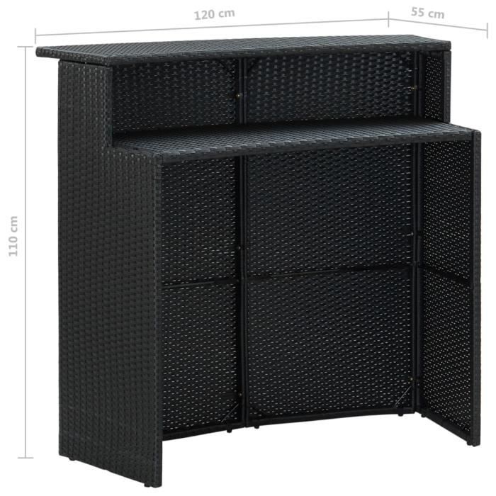 VidaXL Ensemble de bar de jardin 3 pcs et coussins Résine tressée Noir