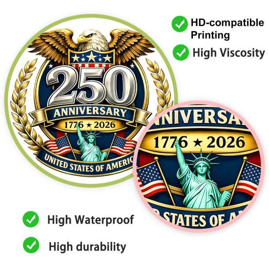 250th Anniversary USA Window Sticker Patriotic 4th of July Window Decal 1776-2026 American Independence Commemorative Sticker for Car Truck Home
