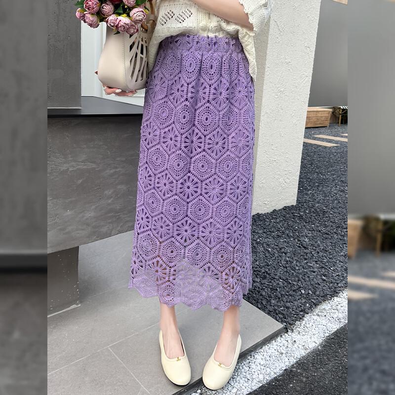Bailuyu Elegant Floral Lace A-line Midi Skirt M