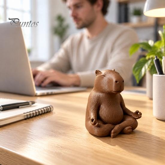 Meditating Animal Sculpture Capybara Figurine, 3D Printed Yoga Statue, Zen Cute Statue Ornament for Home Office Shelf Decoration Relaxing Room
