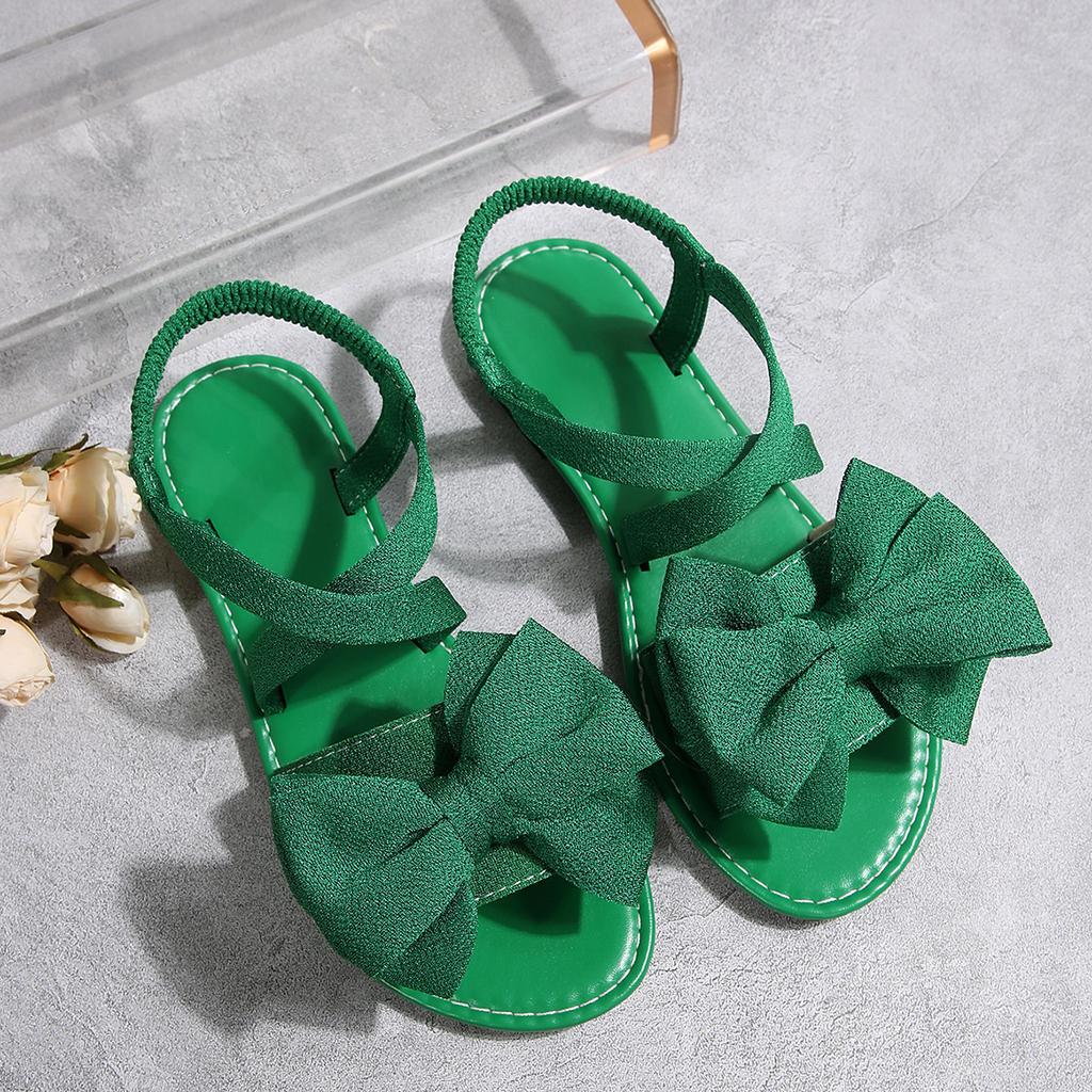 Large Bow Flat Sandals for Women with Soft Bottom Fabric and Elastic Band Beach Sandals, Suitable for Outdoor Leisure and Solid Color Beach Wear