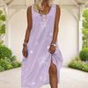 Women Plus Size Scoop Neck Sleeveless A Line Dark Purple Halloween Printed Long Dress