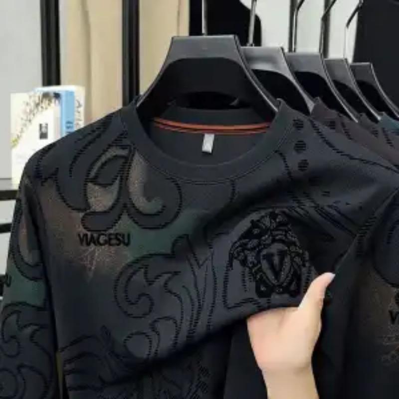 

New Spring and Autumn Men s T-shirt Long Sleeve Versatile Round Neck Fashion Trendy Casual Top for Young and Middle-aged People L серый