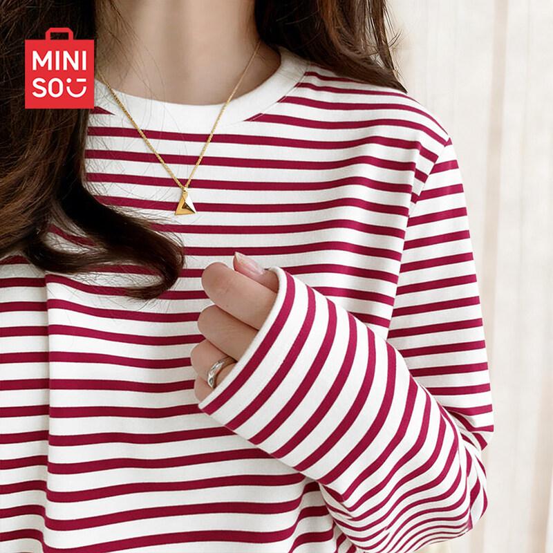 MINISO Women's Striped Cotton Long-Sleeve T-Shirt