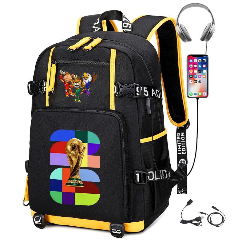 2026 Weltcup Druck Schülerrucksack Große Kapazität Outdoor-Reiseucksack USB-Laden Laptop-Rucksack Trendig