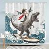 Rideaux de douche amusants avec motif de dinosaure et de chat, motif animal mignon, vagues de la mer, planche de surf, ensemble de rideaux de bain créatifs pour enfants, décoration de salle de bain en tissu