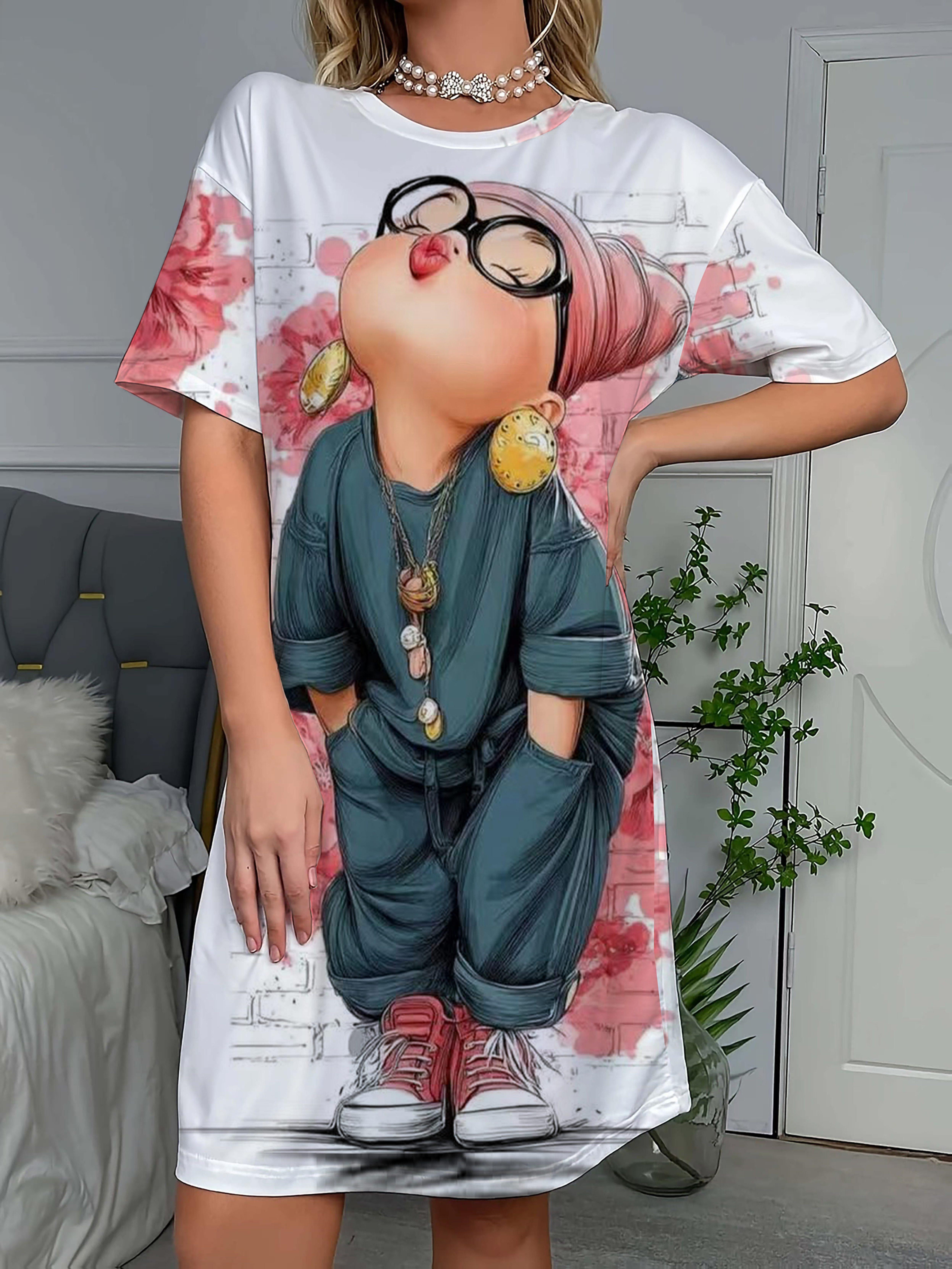 

Cute Cartoon Printed Crew Neck Short Sleeve Night Dress for Women All-season Comfortable Sleepwear 3XL дубильна кора
