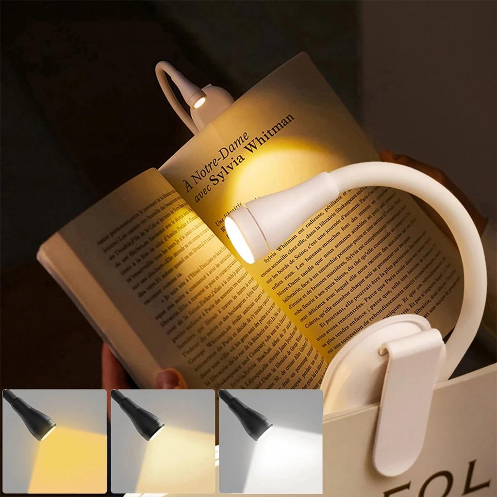 3 Color Mini Led Book Light Usb Rechargeable Reading Lamp 5v Clip-on Desk Cold White Clip Small Lights Portable Room 360°clip-on