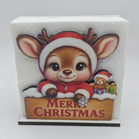 Xmas Gift for Home Wooden Christmas Napkin Holder, Gingerbread Man And Deer Design, Decorative Kitchen Accessory Vertical Paper Towel Storage