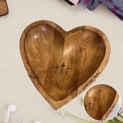 Wooden Religious Christian Congregation Gift Prayer Bowl Gratitude Heart Prayer Bowl Christian Gifts Wood Prayer Dough Bowl Gift
