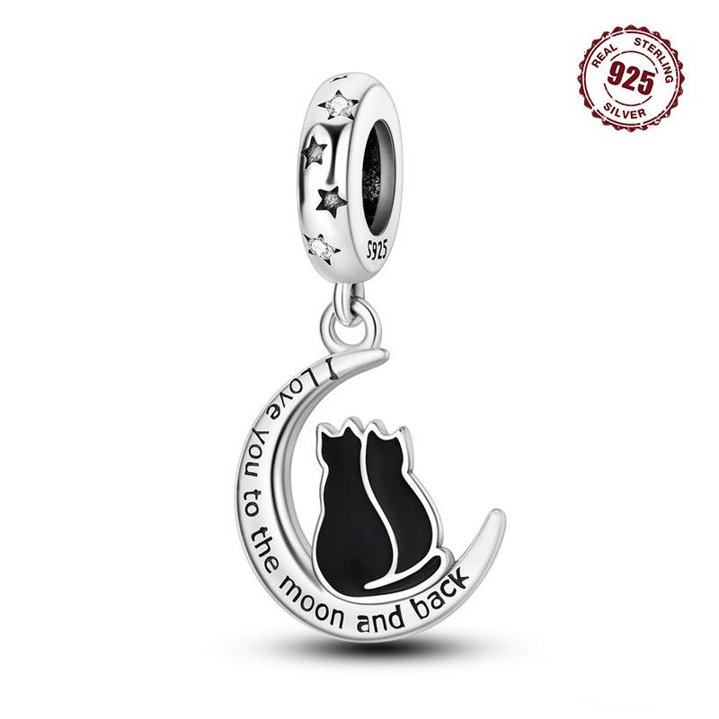 

Подвеска из стерлингового серебра S925, бусины, браслет с подвеской в ​​виде звезды и луны, пары Луны, черного кота