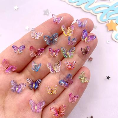 50 Stück Mix Glitzerharz, bunt, Mini, doppelseitig, 3D, rotierender Kristall, Schmetterling, Nagelkunst, flache Rückseite, Strasssteine, DIY-Handwerk