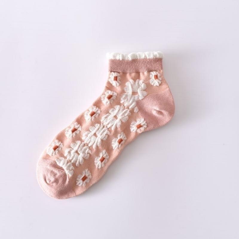 Female Spring Summer Thin Money All GO Up Flower Lace Lovely Pink Pastoral Socks