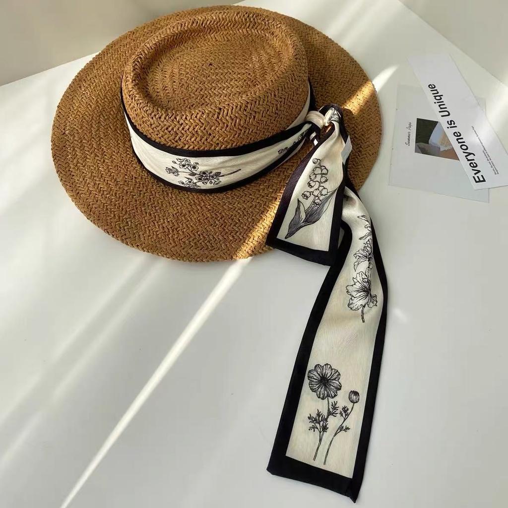 Plant Print Fashion Hair Ribbon Scarf Neck Tie Bag Scarfs Satin Silk Skinny Headscarves For Women