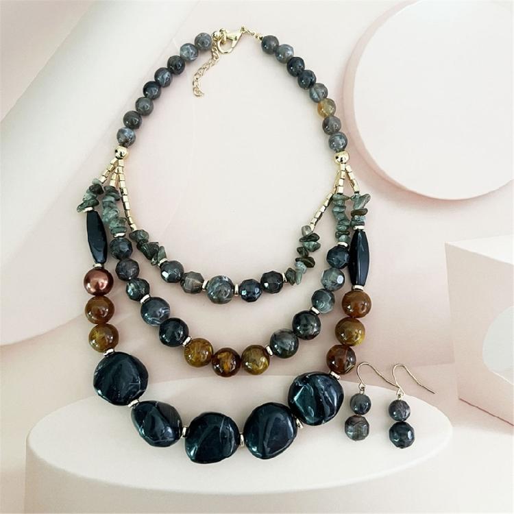 Versatile Multi Color Beaded Collarbone Chain Necklace Pendant Earrings Acrylic Jewelry for Matching Most Outfits