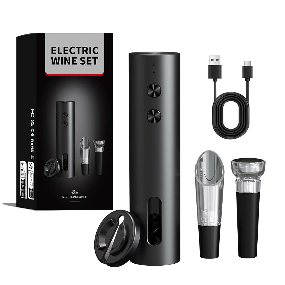 4-in-1 Electric Bottle Wine Opener Set USB Rechargeable Electric Automatic Corkscrew Wine Opener Set Wine Stopper, Wine Pourer