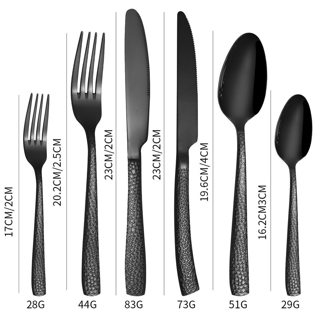 Rozsdamentes Acél Evőeszközkészlet, Négyszögletes Nyél, Szerpentin, Kés, Villa és Kanál, Nyugati Ételkészlet, 6 db