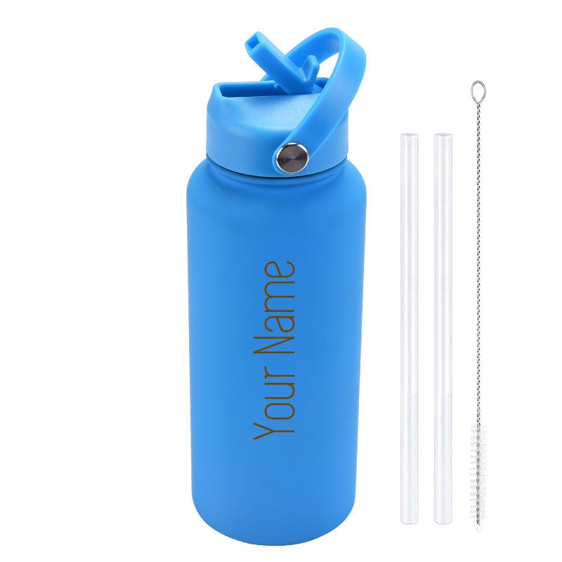 PuraCool Personalised Water Bottle 1000ml/1L/32oz Insulated Thermos Customised Tumbler Flask with Straw