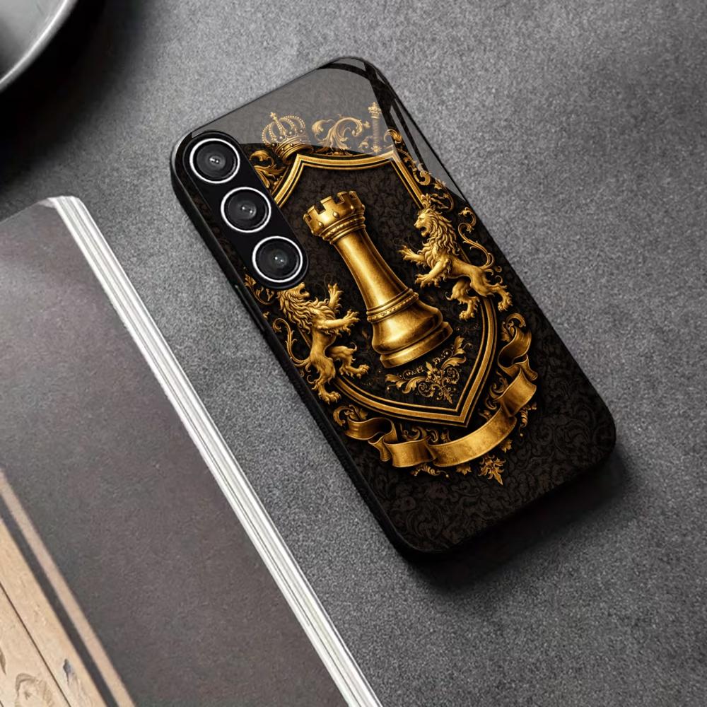 Retro golden lion pattern Hard case Men Glass PhoneCase for Samsung Galaxy S26 S25 S24 S23 S22 S21 FE Ultra Plus Dropresistant