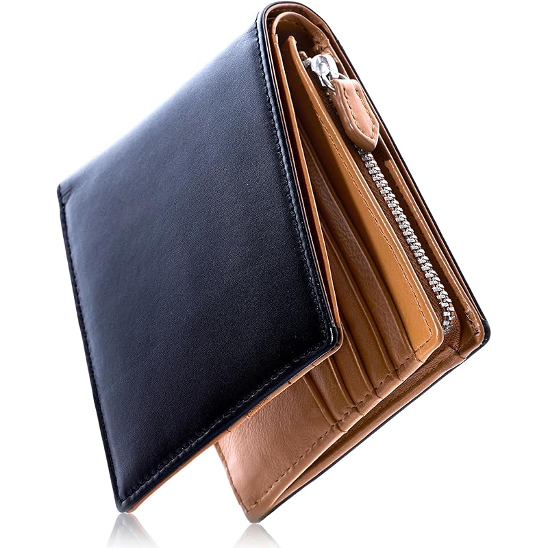 

[Eredita] wallet men s bifold large capacity Holds 20 cards genuine leather bifold wallet YKK zipper (black)