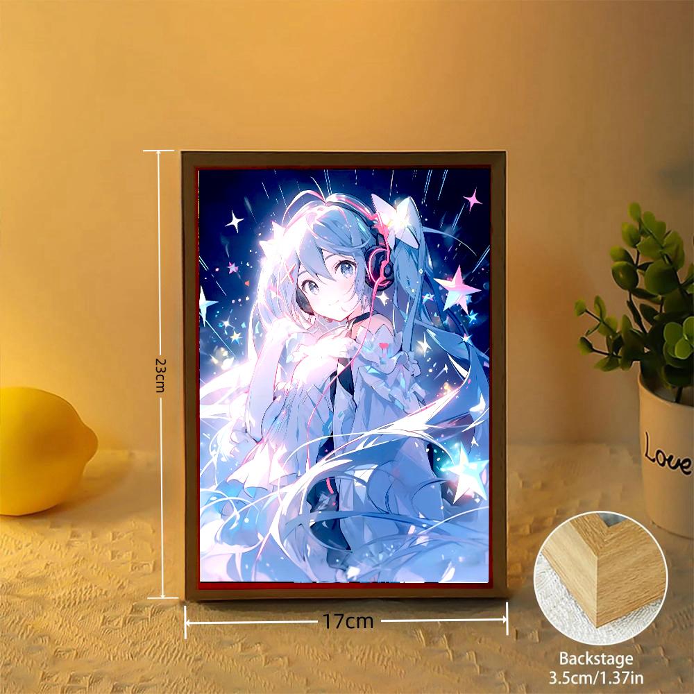Anime Figure Hatsune Miku Light Painting Photo Frame Kawaii Action Figures Led Night Light PVC Collectible Model Toys Girl Gift