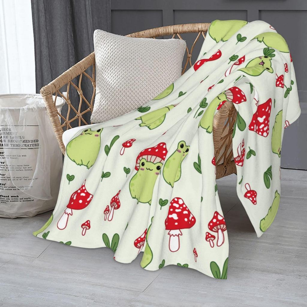 Cartoon frog mushroom Printed Blanket for Sofa Bed Travel Camping Living Room Office Conditioning Blanket for All Seasons Gifts