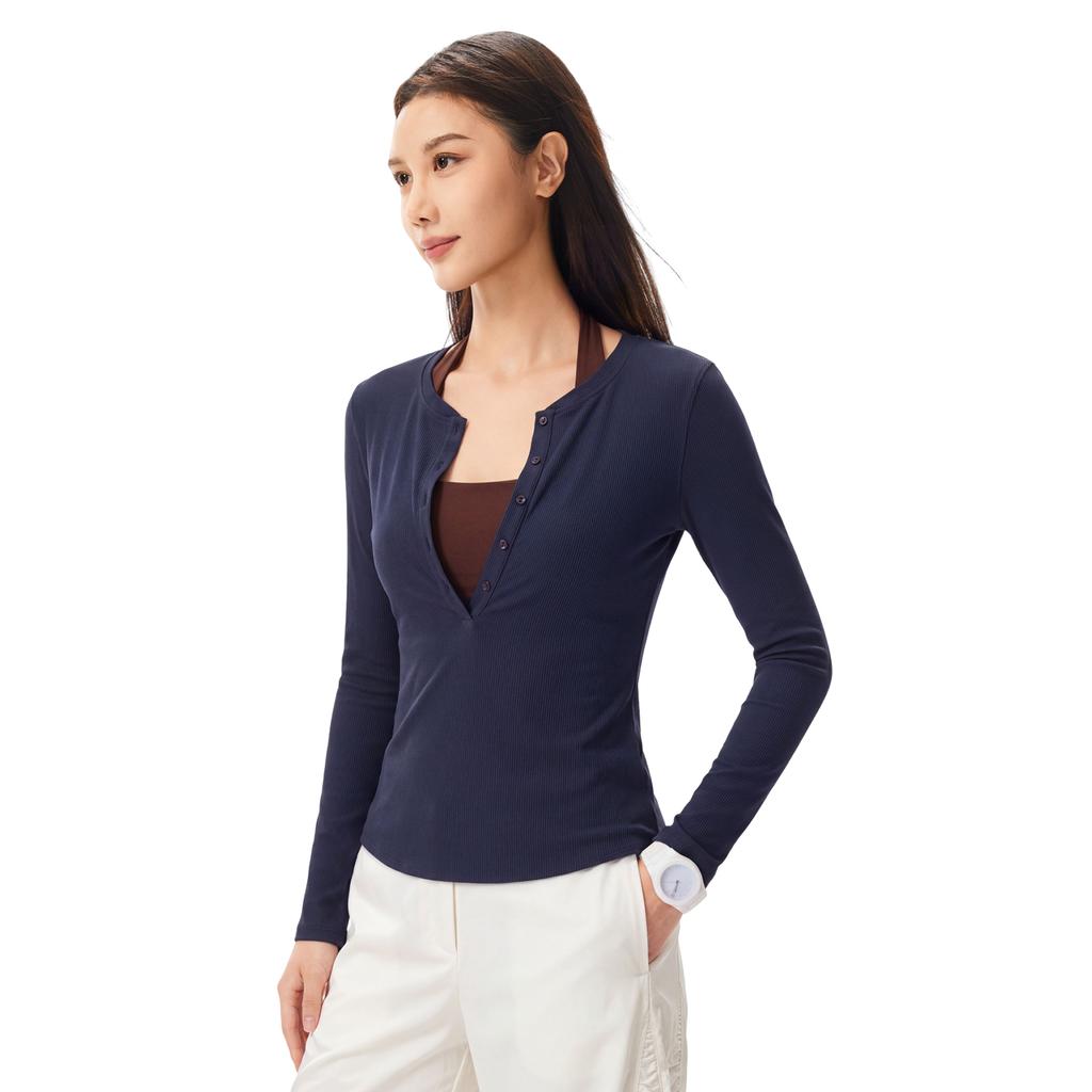 Li-Ning Fitness Series Solid Color Simple Casual Versatile Long Sleeve T-Shirt Women Tops ATLW096-5
