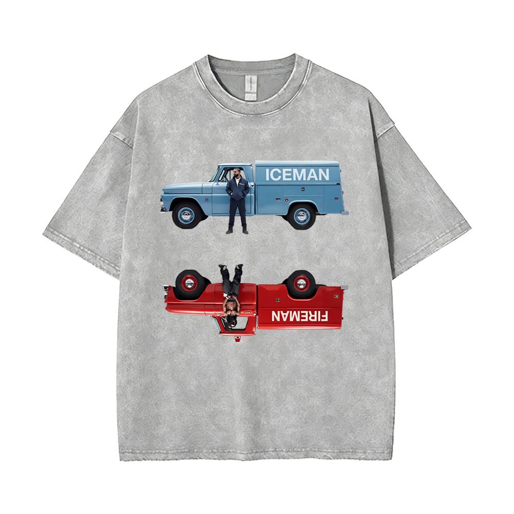 Hot Sale Rapper Drake ICEMAN Washed Vintage Tshirt Men Women Hip Hop Fashion Trend T Shirts Tops Male Summer Oversized Tshirts