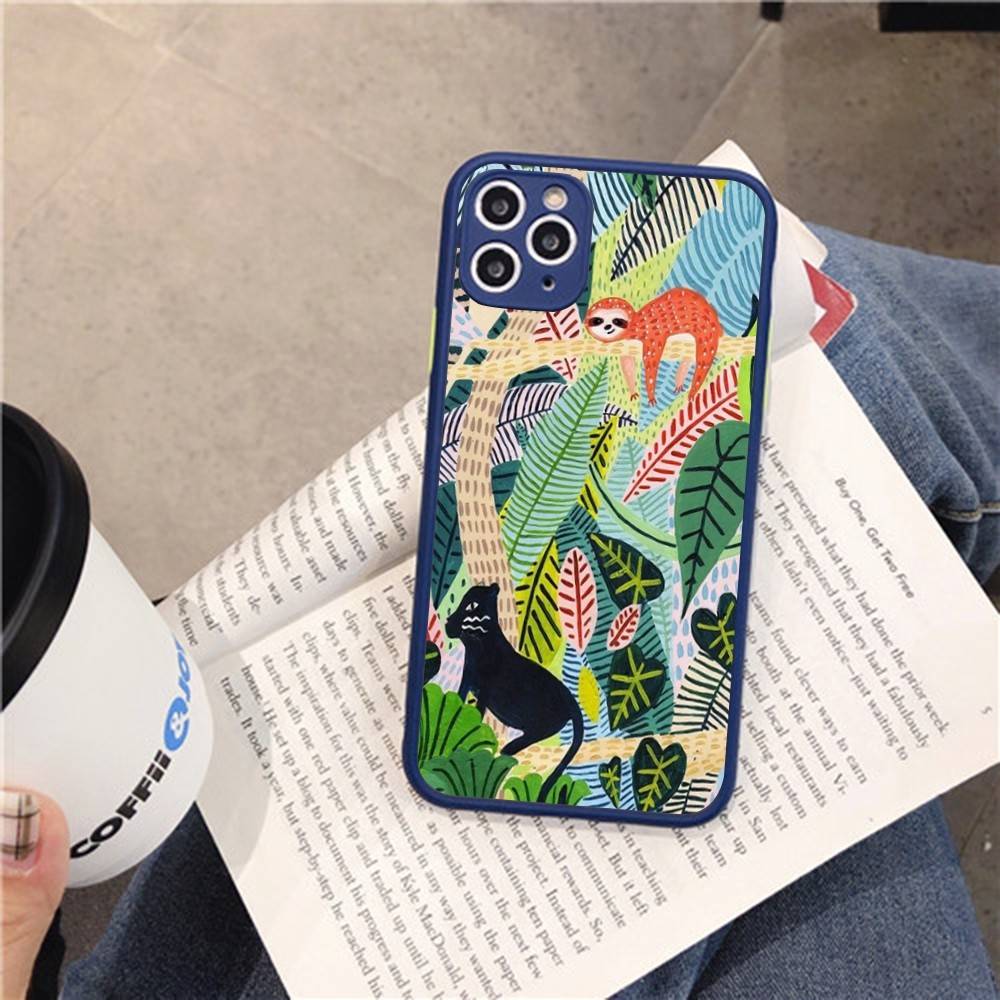 

Jungle Art Illustration Snake Cats Sloth For IPhone 16 15 13 12 14 11 Pro Max X XS MAX Color Case Matte Silicone Phone Cover iphone 14 plus