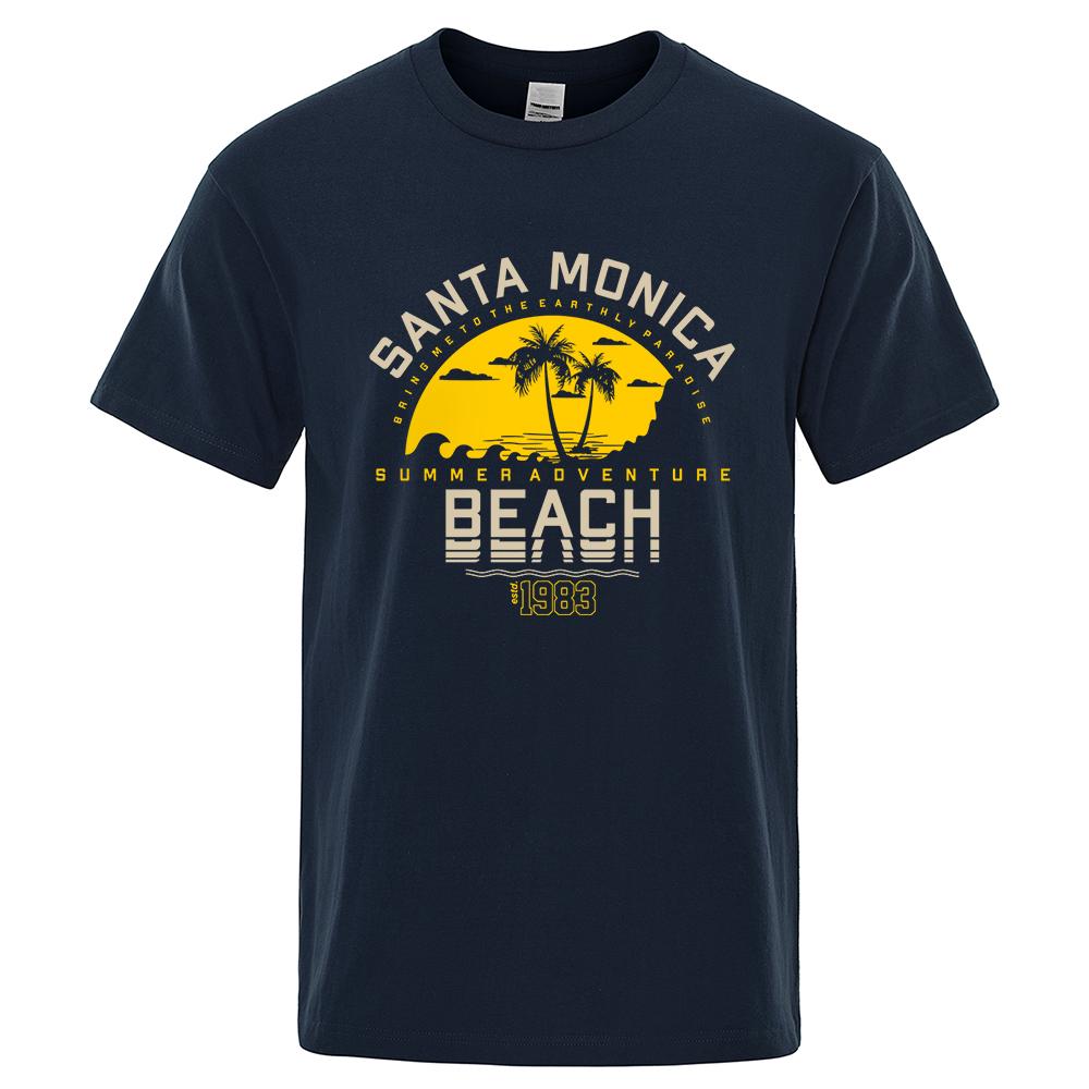 Santa Monica Summer Adventure Beach Estd 1983 Men T-Shirts Cotton Oversized Short Sleeve Loose T-Shirt Breathable Casual Tops