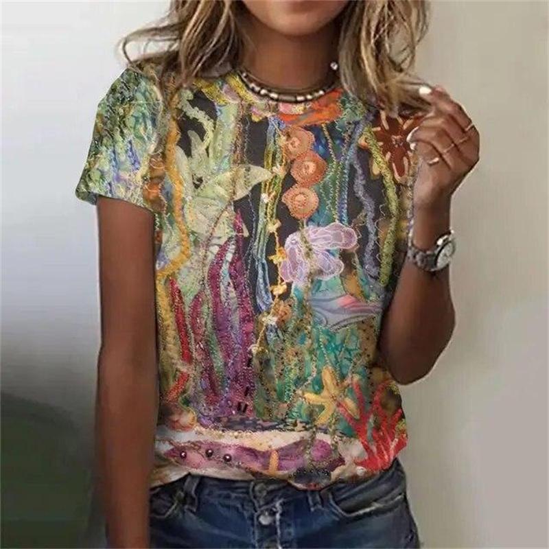 

Women Vintage Casual All Over Print Flowers Loose Breathable Short Sleeve Summer Daily Fashion Trend Top 3XL