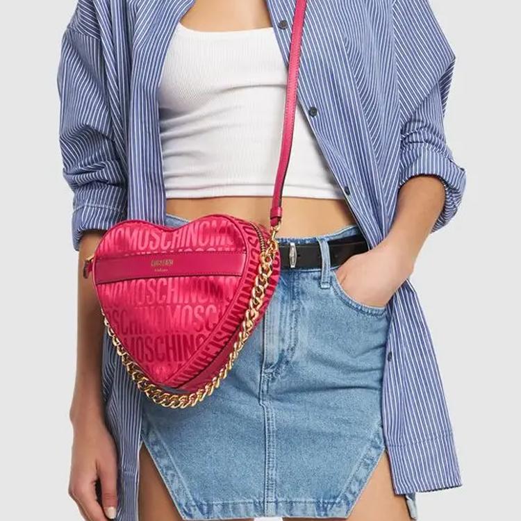 Moschino Casual Fashion Heart Logo Zipper Tote Bag Women handbags Pink 74288268A5217