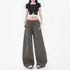 Unisex Blue Apricot Striped Drawstring Casual Pants - Loose Soft Straight Wide Leg, 2025 Collection