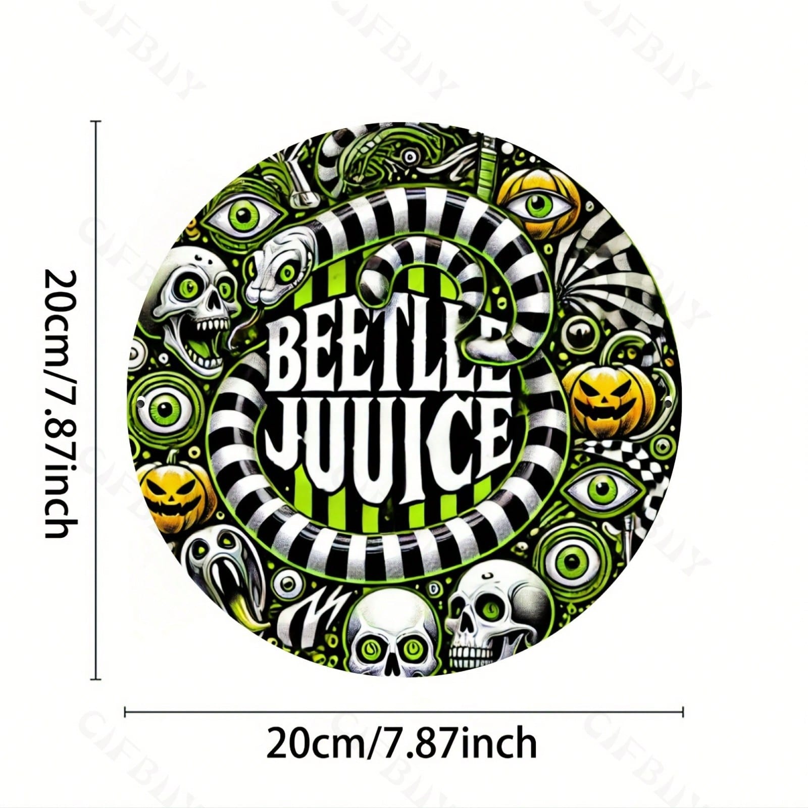 

Beetlejuice Halloween Metal Wall Art 8x8 Inch Round Aluminum Sign Home Decor різнокольоровий