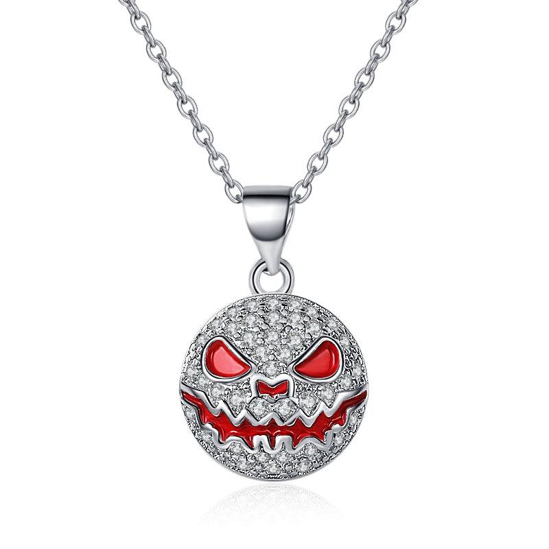 Hip-hop Diamond-set Thriller Expression Halloween Necklace Design Round Ring Jewelry Set